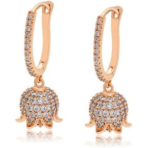 XUPING 18K Gold Plated Cubic Zirconia Flower Dangle Earrings | Rose Gold Hoop Earrings Womens Jewelry Gifts