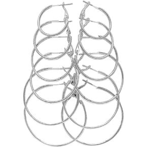 6 Pairs Big Hoop Earrings Set Stainless Steel Lightweight Minimalist Round Hoop Earrings Gold Plated Rose Gold Plated Silver Hypoallergenic Earrings Set for Women Girls