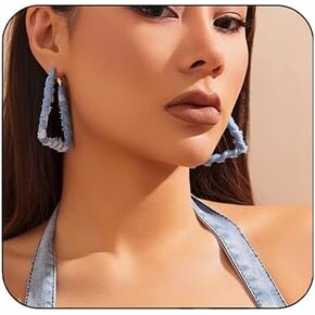 Denim Hoop Earrings Simple Exaggerated Big Desim Earrings BlueSimple Exaggerated Large Earrings Jewelry for Women Girls