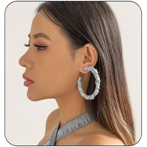 Denim Hoop Earrings Simple Exaggerated Big Desim Earrings BlueSimple Exaggerated Large Earrings Jewelry for Women Girls