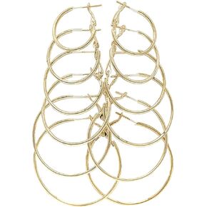 6 Pairs Big Hoop Earrings Set Stainless Steel Lightweight Minimalist Round Hoop Earrings Gold Plated Rose Gold Plated Silver Hypoallergenic Earrings Set for Women Girls