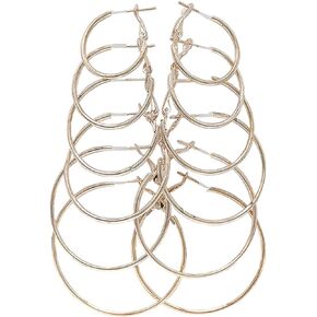 6 Pairs Big Hoop Earrings Set Stainless Steel Lightweight Minimalist Round Hoop Earrings Gold Plated Rose Gold Plated Silver Hypoallergenic Earrings Set for Women Girls