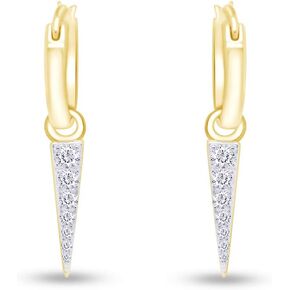 Round Cut White Cubic Zirconia Spike Tiny Huggie Hoop Minimalist Drop Stacking Earrings Jewelry for Women in 14k Gold Over Sterling Silver