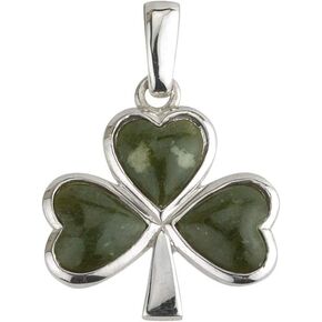 Biddy Murphy Genuine Irish Shamrock Necklace 925 Sterling Silver & Unique Connemara Marble, Three Leaf Clover Celtic Jewelry, 18" Inch, Imported from Ireland's Fine Artisan Jewelers in Saudi Arabia