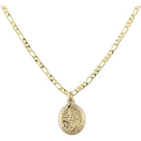 جوتو قلادة بيضاوية من الذهب الاصفر عيار 14 قيراط بتصميم القديس مايكل براي فور يو اس مع سلسلة فيجارو مطلية بالذهب مقاس 18 انش BSG-56 in Kuwait