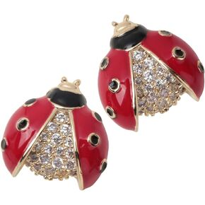 YACQ Women's Ladybug Stud Earrings - Lead & Nickle Free - Enamel & Crystal Jewelry - 1/2 Inch - Red