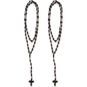 COLORFUL BLING 2PCS Handmade Catholic Rosary Cross Necklace Set Knotted Cord Rope Necklace Good Luck Protection Amulet Religious Christian Jewelry