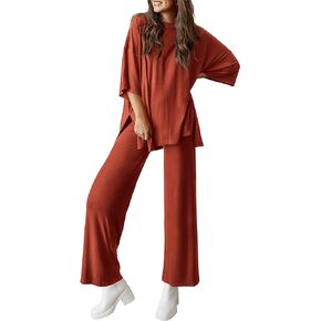 PRETTYGARDEN Women's 2 Piece Outfits Casual Short Sleeve Pullover Tops and Wide Leg Pants Lounge Sets Tracksuits