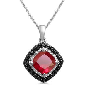 Jewelili 8MM Cushion Shape Necklace Pendant in Sterling Silver with Diamonds and Gemstone Options