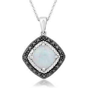 Jewelili 8MM Cushion Shape Necklace Pendant in Sterling Silver with Diamonds and Gemstone Options