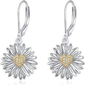 YFN Daisy Flower Necklace/Earrings Gifts for Women Sterling Silver Daisy Pendant Jewelry for Girls