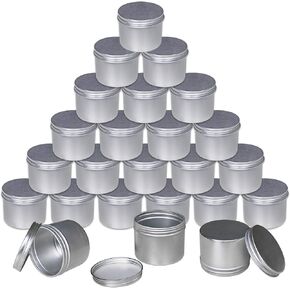 Foraineam 24 Pack 4 oz. Round Tin Cans Hair Wax Cream Lip Balm Cosmetic Sample Container Jars Candle Tea Spice Empty Travel Tins with Screw Lid