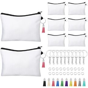 Frienda 8 Pieces Sublimation Blank Cosmetic Bags Set Including DIY Heat Transfer Makeup Bags with Zipper, Keychains, Tassels, Jump Rings for DIY Crafts St. Patrick's Day Present