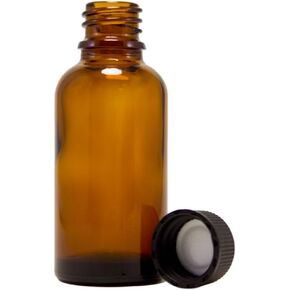 GreenHealth Pack of 4-1oz Amber Glass Bottles for Essential Oils - Mini Boston Round Bottles with Lids - Black Plastic Cap