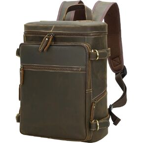 Masa Kawa Vintage Full Grain Leather Backpack for Men Fits 15.6 Inch Laptop Brown Travel Rusack Casual Daypack