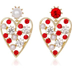 لطيف القلب اللؤلؤ كريستال قطرة استرخى ترصيع الأقراط بوهو حجر الراين أقراط بيان مجوهرات هدايا للنساء الفتيات in Kuwait