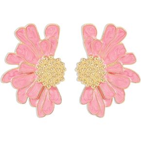 Bohemian Large Big Flower Dangle Drop Earrings Unique Charm Gold Tone Stud Earrings Vintage Chic Metal Floral Statement Earrings for Women Girls Party Jewelry Gifts