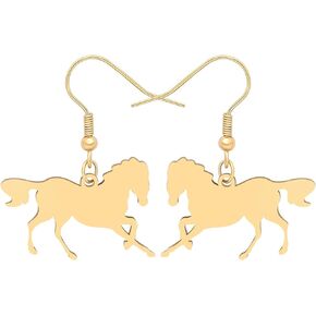 BAMAY Stainless Steel Horse Earrings Gold Silver Plated Drop Dangle Novelty Jewelry for Women Girls Charms