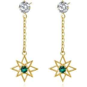 SLUYNZ 925 Sterling Silver Star Dangle Earrings Chain for Women Teen Girls CZ Star Drop Dangly Earrings Cartilage Helix Piercing Earrings Tassel
