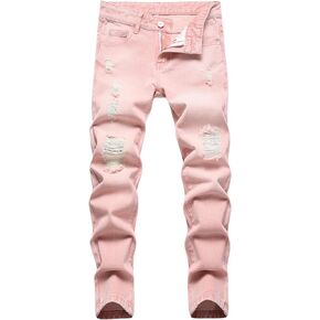 Anbreuinron Boy's Skinny Fit Comfy Jeans Ripped Destroyed Distressed Stylish Slim Washed Denim Jeans Pants