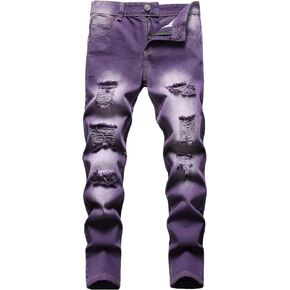 Anbreuinron Boy's Skinny Fit Comfy Jeans Ripped Destroyed Distressed Stylish Slim Washed Denim Jeans Pants in Kuwait