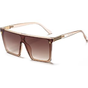 Square Oversized Sunglasses for Women Men Fashion Flat Top Trendy Big Frame Sunnies UV400 Black Shades