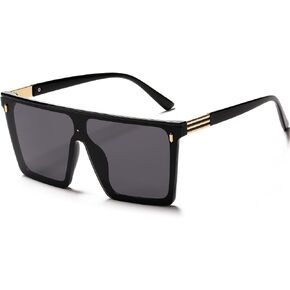 Square Oversized Sunglasses for Women Men Fashion Flat Top Trendy Big Frame Sunnies UV400 Black Shades