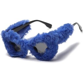 LASPOR Women Plush Fuzzy Cat Eye Sunglasses Punk Soft Velvet Shades Ladies UV400 Handmade Party Eyewear