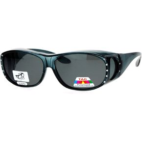PASTL Womens Polarized Fit Over Glasses Rhinestone Sunglasses Oval Rectangular
