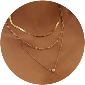 JSJOY Layered Initial Necklaces for Women, Gold Initial Heart Pendant Necklace Cute Letter A-Z Necklaces Tiny Initial Monogram Snake Choker Dainty Paperclip Chain Necklace for Girls
