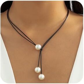 Missgrace Boho Simple Black Chain Layered Punk Pearls Choker Necklace Adjustable Black Halloween Simple Statement Necklaces for Women and Girls
