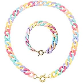 Kercisbeauty Candy Colorful Chunky Chain Acrylic Choker for Women and Girls Cute Punk Rainbow Necklace