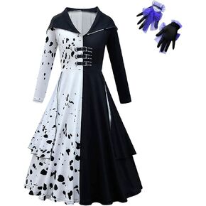 Girls Black and White Dress Halloween Cartoon Movie Cosplay Costumes with Gloves in Saudi Arabia