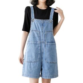 Women's Casual Denim Bib Overall Short Pants Loose Baggy Adjustable Strap Shorts