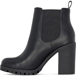 Cynthia - Women's Closed Toe Elastic Chelsea Boot W/Chunky Lug Sole Heels