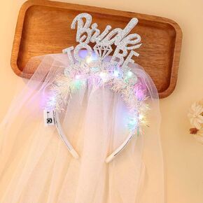 Light Up Bride to Be Veil Headband Led White Headbands Bridal Short Veils Headpiece Tulle Bachelorette Party Hair Accessories for Women and Girls