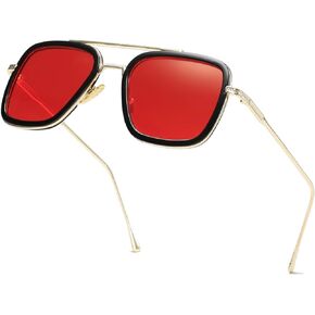 Tony Stark Sunglasses Vintage Square Metal Frame for Men Women -Iron Man and Spider-Man Vintage Sun Glasses