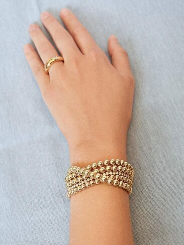 7 قطع متعدد الطبقات النحاس الخرزة الكرة تمتد سوار 4 مم -8 مم الذهب مطرز أساور المطاط الخرزة سوار المطاط ستوص فلات الإسورة مجموعة مجوهرات بسيطة ديليكيت للنساء فتاة in Kuwait