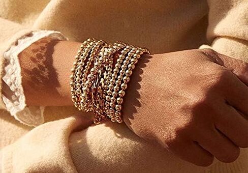 7 قطع متعدد الطبقات النحاس الخرزة الكرة تمتد سوار 4 مم -8 مم الذهب مطرز أساور المطاط الخرزة سوار المطاط ستوص فلات الإسورة مجموعة مجوهرات بسيطة ديليكيت للنساء فتاة in Kuwait