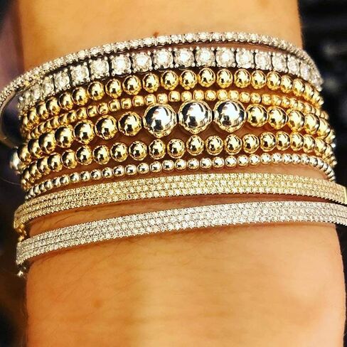 7 قطع متعدد الطبقات النحاس الخرزة الكرة تمتد سوار 4 مم -8 مم الذهب مطرز أساور المطاط الخرزة سوار المطاط ستوص فلات الإسورة مجموعة مجوهرات بسيطة ديليكيت للنساء فتاة in Kuwait