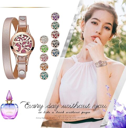 Cupimatch Essential Oil Diffuser Bracelet Wristband, Stainless Steel Aromatherapy Locket Bracelets Adjustable Leather Band with 10 Color Pads Jewelry Gift Set for Girls Women in Saudi Arabia