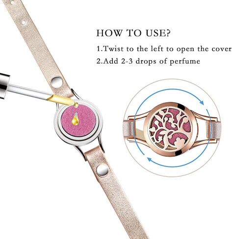 Cupimatch Essential Oil Diffuser Bracelet Wristband, Stainless Steel Aromatherapy Locket Bracelets Adjustable Leather Band with 10 Color Pads Jewelry Gift Set for Girls Women in Saudi Arabia