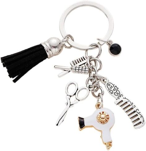 Fuqimanman2020 Lovely Comb Scissors Hair Dryer Keychain with Tassel and Diamond Charm Hairdresser Keychain for Barber in Kuwait