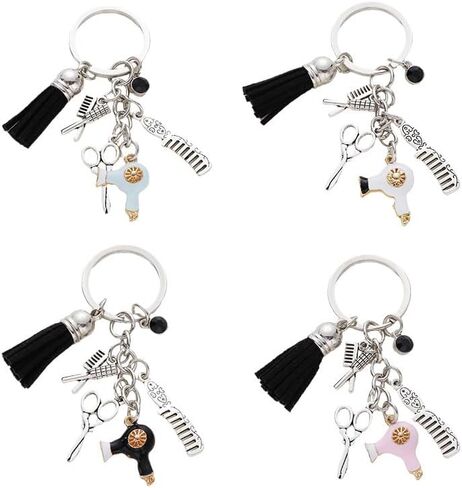 Fuqimanman2020 Lovely Comb Scissors Hair Dryer Keychain with Tassel and Diamond Charm Hairdresser Keychain for Barber in Kuwait