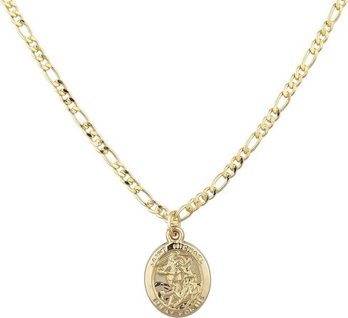 جوتو قلادة بيضاوية من الذهب الاصفر عيار 14 قيراط بتصميم القديس مايكل براي فور يو اس مع سلسلة فيجارو مطلية بالذهب مقاس 18 انش BSG-56 in Kuwait