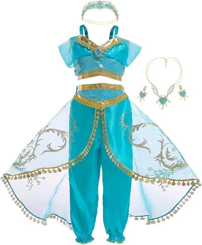 Jurebecia Princess Costume for Girls Halloween Dress up Fancy Birthday Theme Party Role Play Outfit Blue in Kuwait