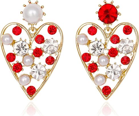 لطيف القلب اللؤلؤ كريستال قطرة استرخى ترصيع الأقراط بوهو حجر الراين أقراط بيان مجوهرات هدايا للنساء الفتيات in Kuwait