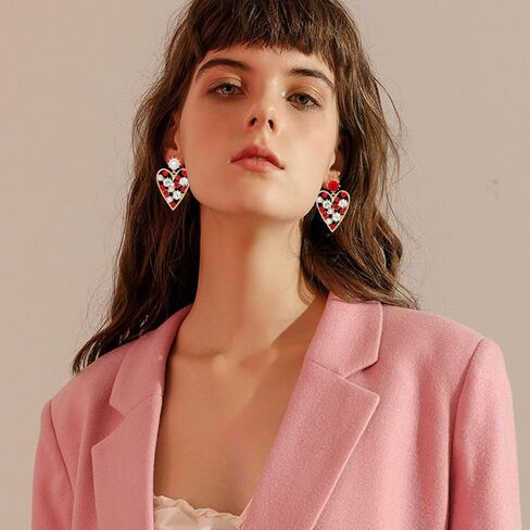 لطيف القلب اللؤلؤ كريستال قطرة استرخى ترصيع الأقراط بوهو حجر الراين أقراط بيان مجوهرات هدايا للنساء الفتيات in Kuwait