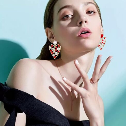 لطيف القلب اللؤلؤ كريستال قطرة استرخى ترصيع الأقراط بوهو حجر الراين أقراط بيان مجوهرات هدايا للنساء الفتيات in Kuwait