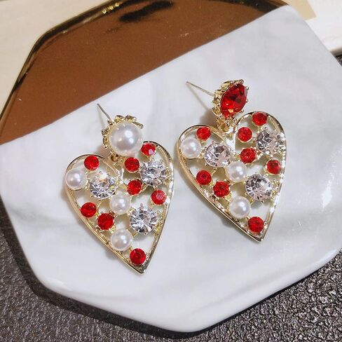 لطيف القلب اللؤلؤ كريستال قطرة استرخى ترصيع الأقراط بوهو حجر الراين أقراط بيان مجوهرات هدايا للنساء الفتيات in Kuwait